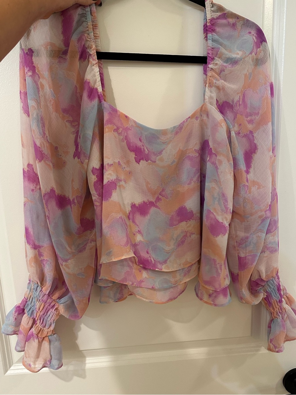 Watercolor Blouson Sleeve Top - Pink Multi